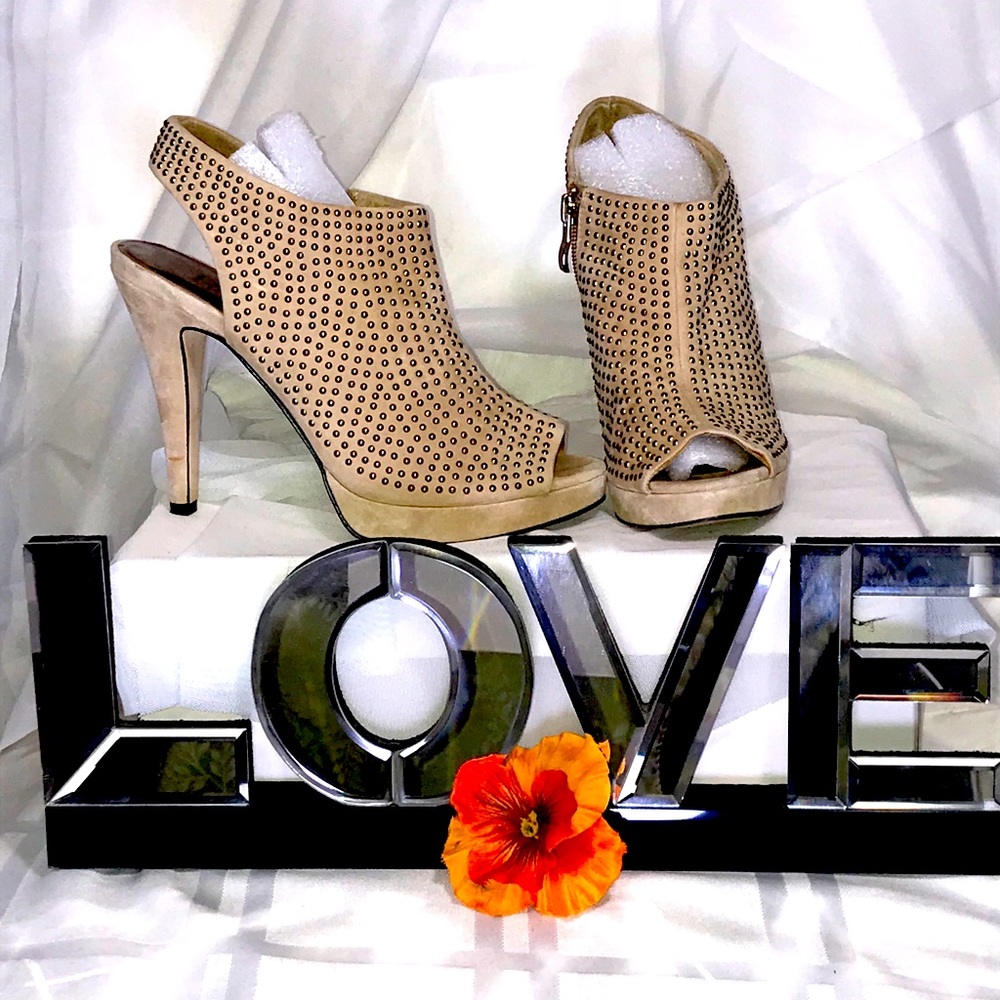 Sueded Leather Sling-Backs w/ Gold Metallic Accent